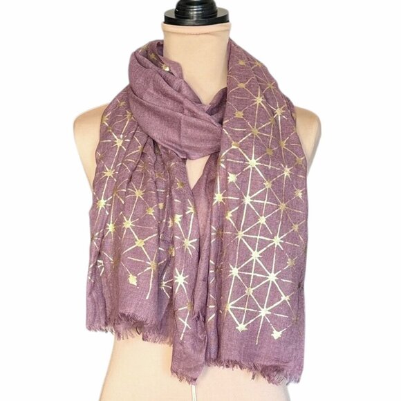 NEW Vismaya Large Scarf Pashmina Wrap Pink Mauve Gold Geometric Print Fringe - Picture 3 of 8